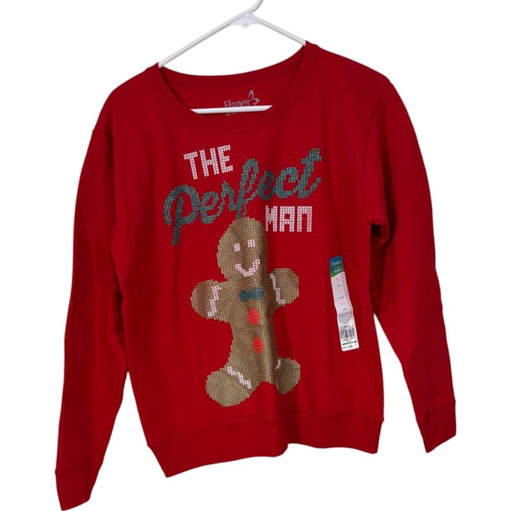 Hanes Christmas Sweater Womens Medium Barbados Red The Perfect Man Holidays NWT
